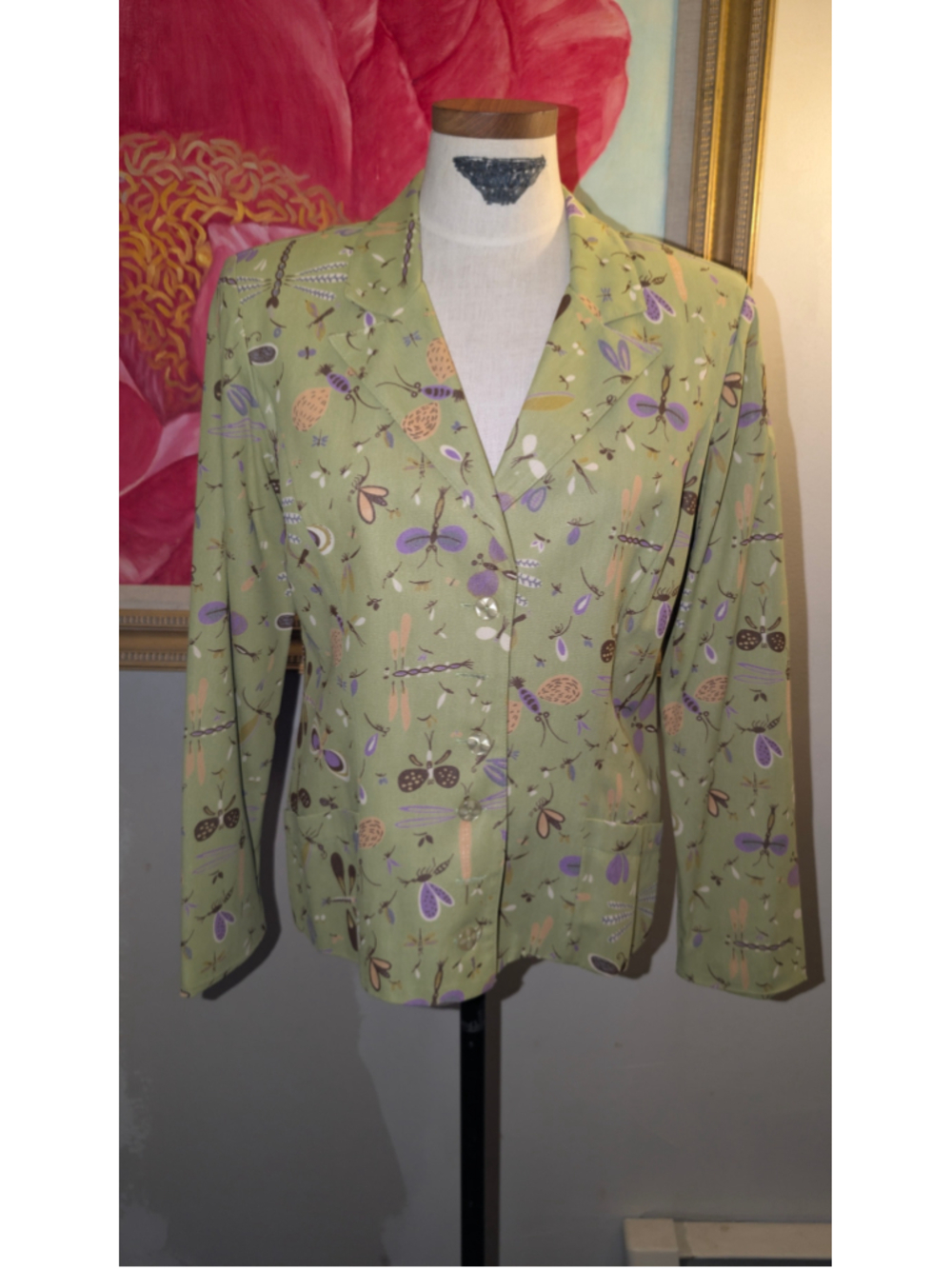 Rare 90s Betsey Johnson Blazer Jacket Size L dragonfly print